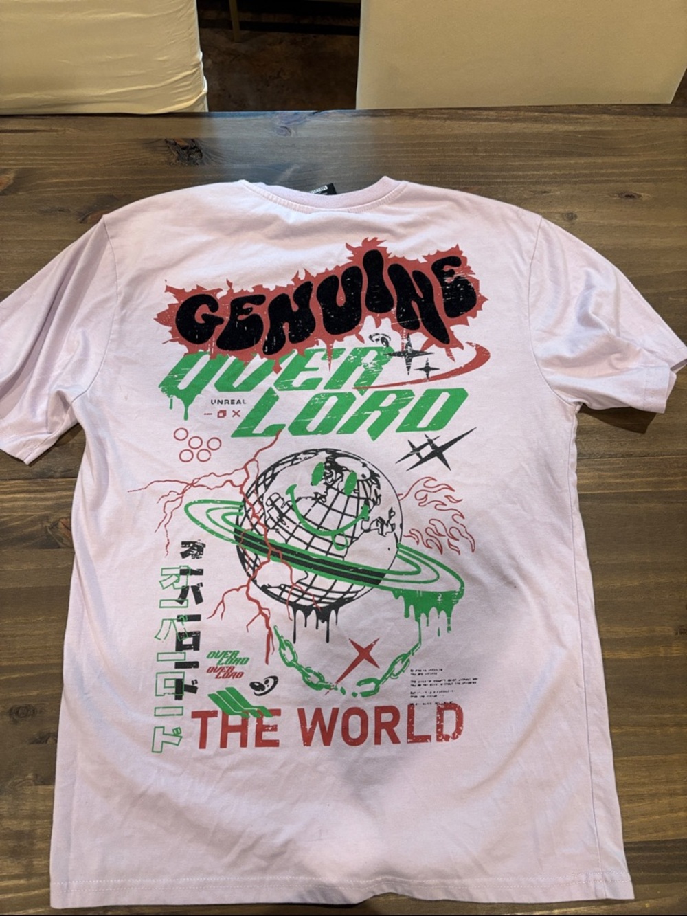 Genuine Overlord Graphic Tee - Lavender with Green & Red Print